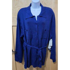 NWT Ribbed Cardigan Sweater blue Belted cottagecore peasant grannycore soft warm
